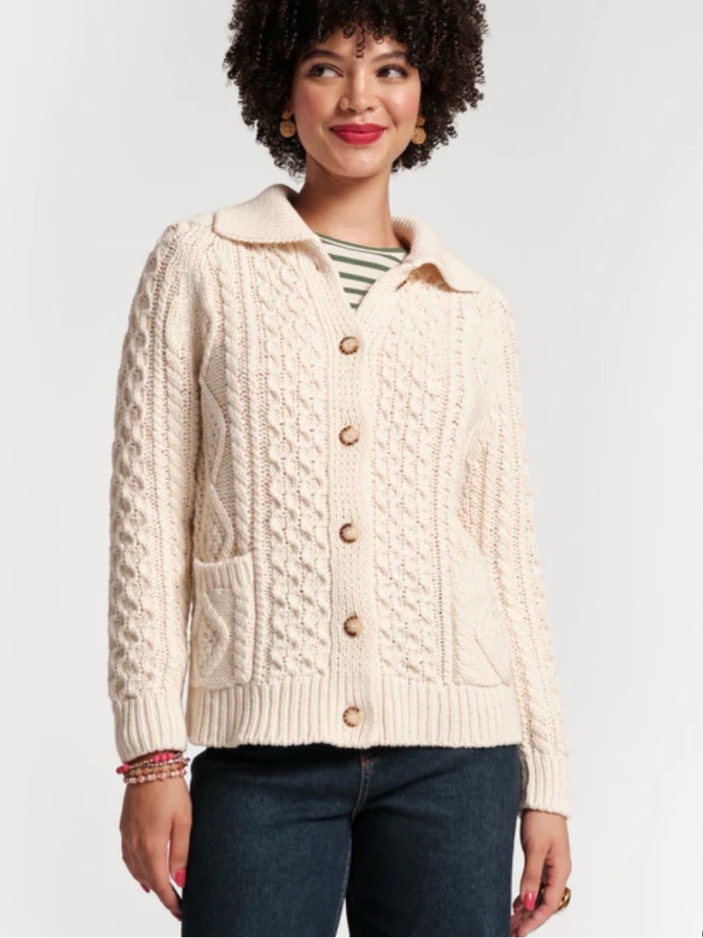 Frances Valentine Pima Cotton Fisherman Fisherman Cableknit Cardigan Size M